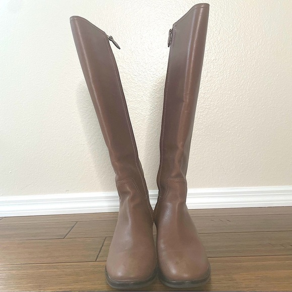 Tory Burch tan brown Leather Knee-High Boots zip up boots fall boots block heel - Picture 11 of 16